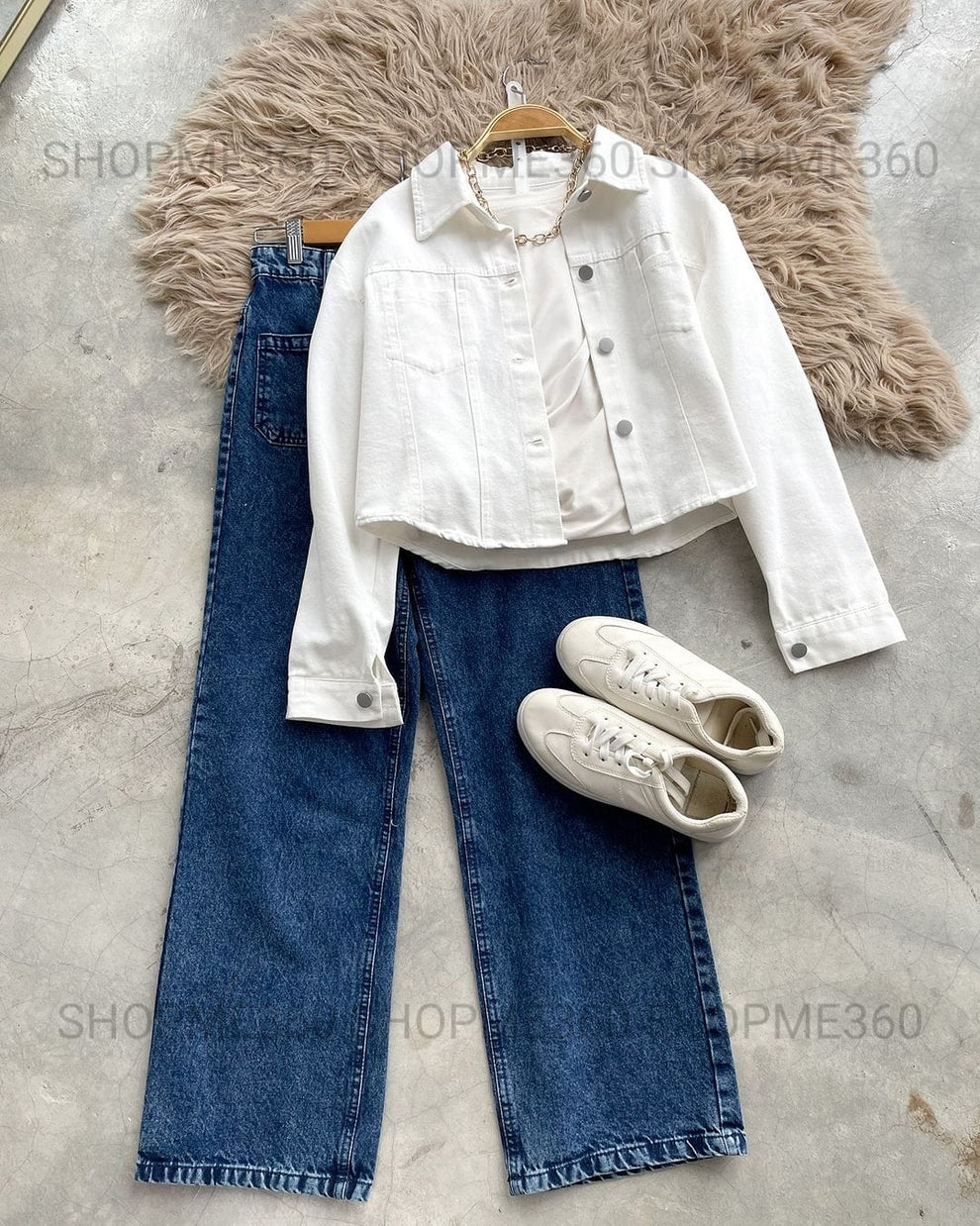 PACK OF THREE WHITE DENIM JACKET-WHITE INNER-MID BLUE JEANS – SHOPME360