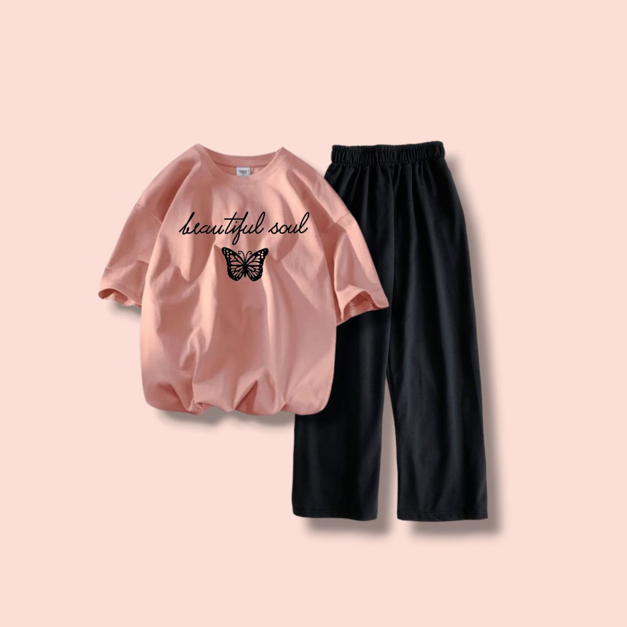BLACK FLAPPER-PINK TEE BEAUTIFUL SOUL BUTTERFLY
