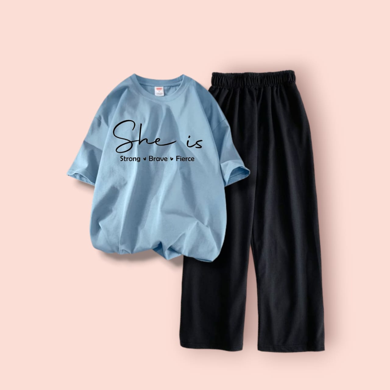 BLACK FLAPPER-SKY BLUE TEE SHE IS STRONG