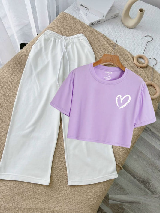 WHITE FLAPPER-LILAC CROP TEE  POC SHADED HEART