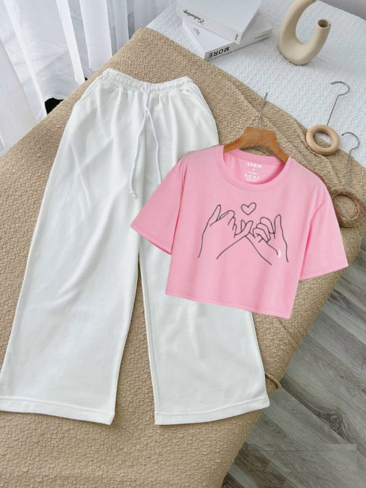 WHITE FLAPPER-PINK CROP TEE PINKY PROMISE