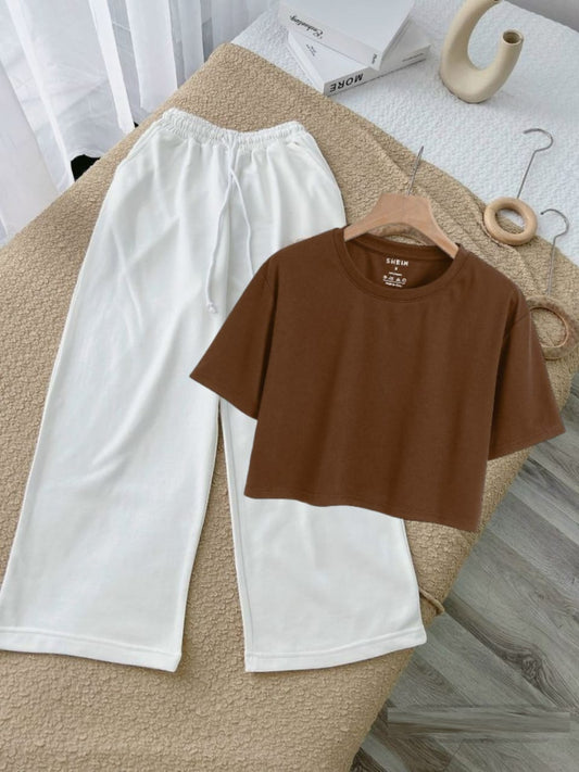 WHITE FLAPPER-BROWN CROP TEE