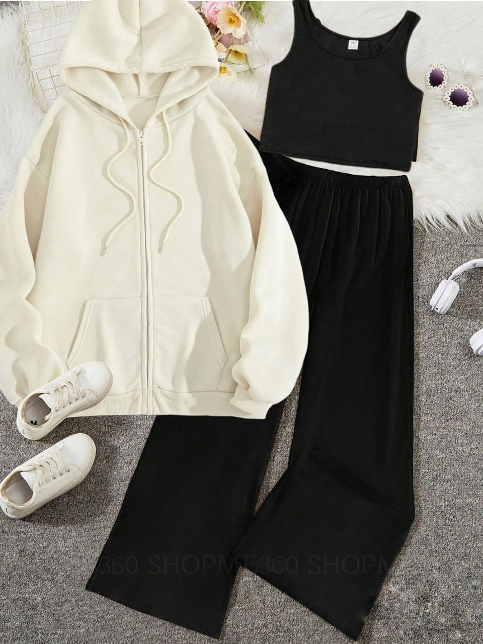 PACK OF THREE TRACKSUIT- BEIGE ZIPPER-BLACK FLAPPER-BLACK INNER