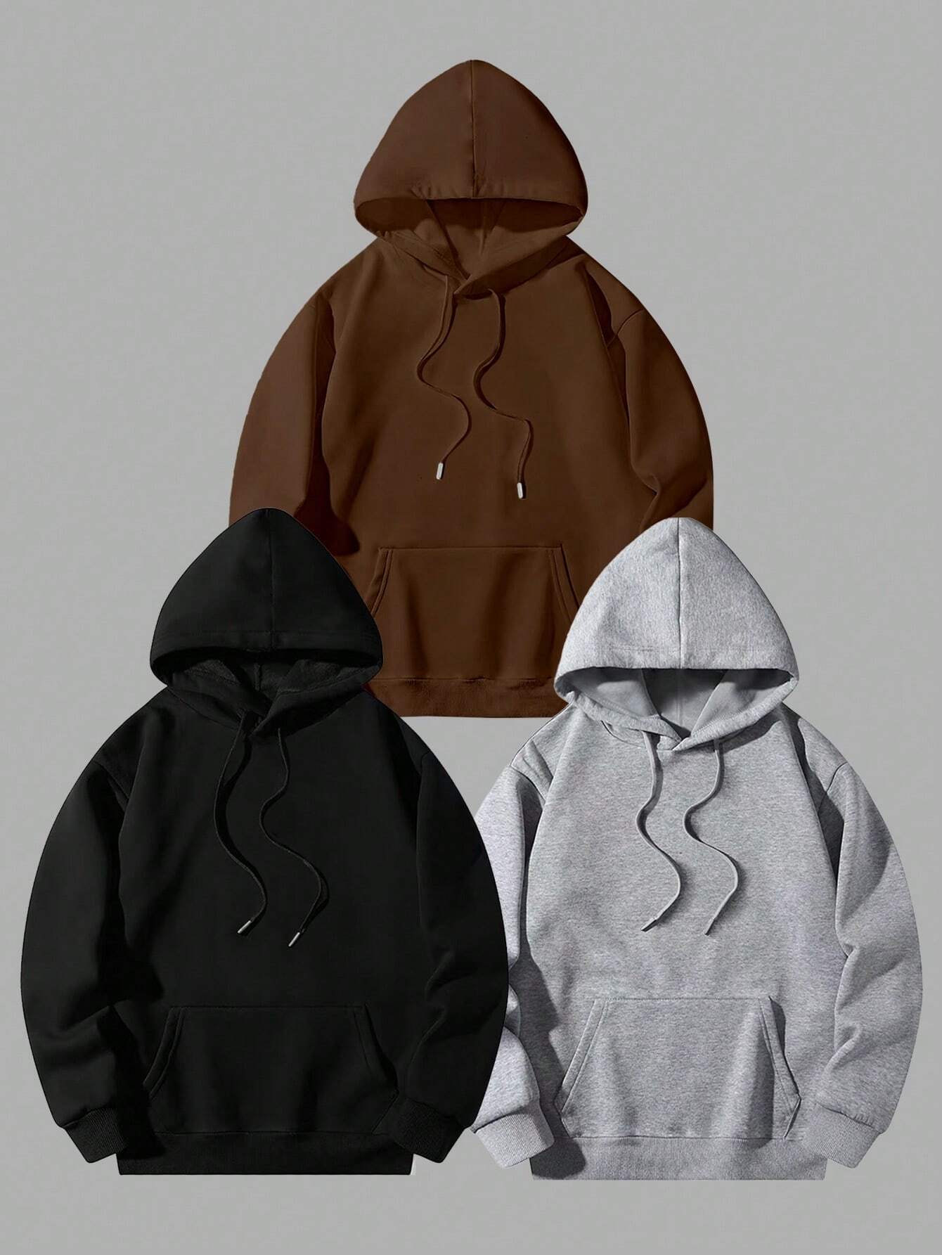 PACK OF 3 HOODIES BLACK-GREY-BROWN