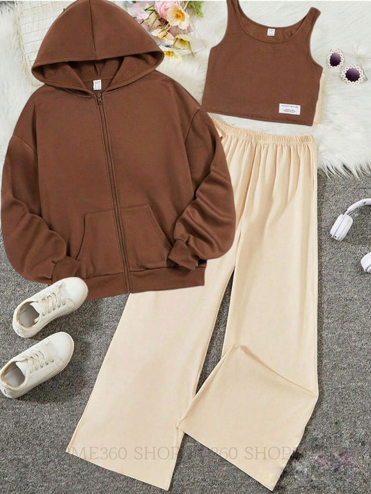 PACK OF THREE TRACKSUIT-BROWN ZIPPER-BEIGE FLAPPER-BROWN INNER