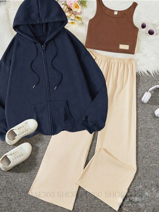 PACK OF THREE TRACKSUIT-NAVY ZIPPER-BEIGE FLAPPER-BROWN INNER