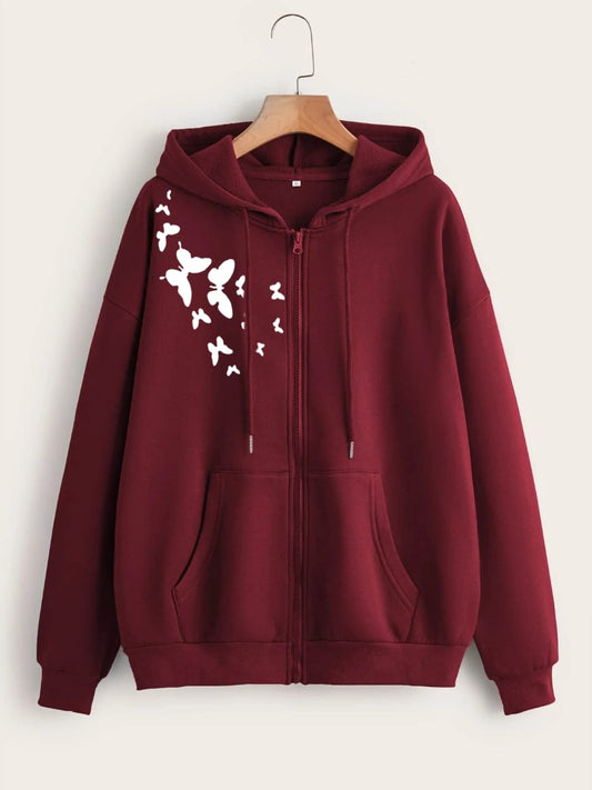 MAROON ZIPPER HOODIE SHOULDER BUTTERFLY