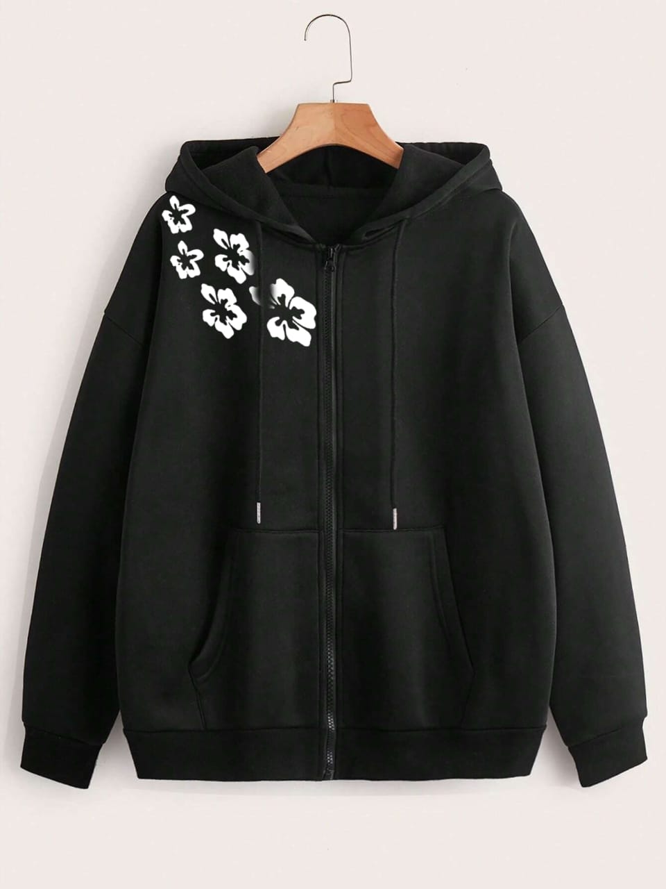 BLACK ZIPPER HOODIE FLORAL