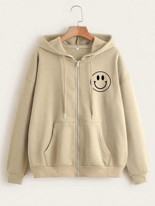 BEIGE ZIPPER HOODIE POC SMILE