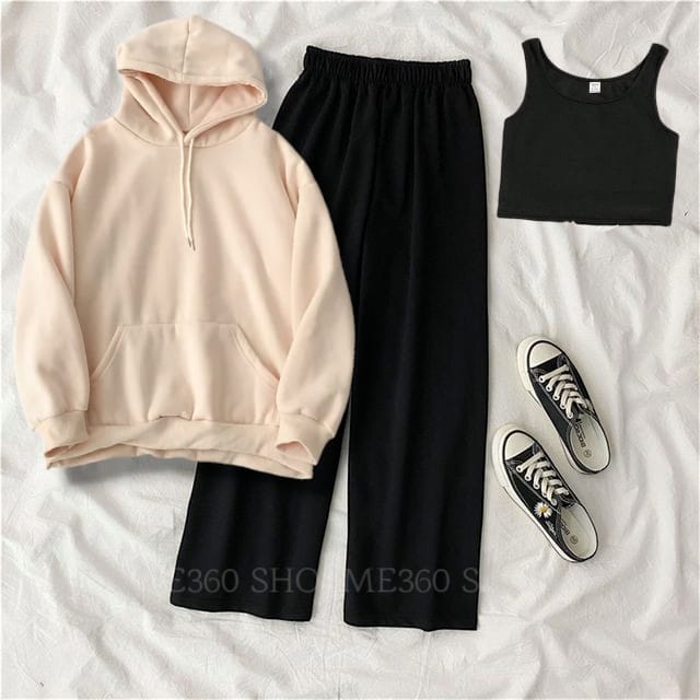 PACK OF THREE TRACKSUIT-BEIGE HOODIE-BLACK FLAPPER-BLACK INNER