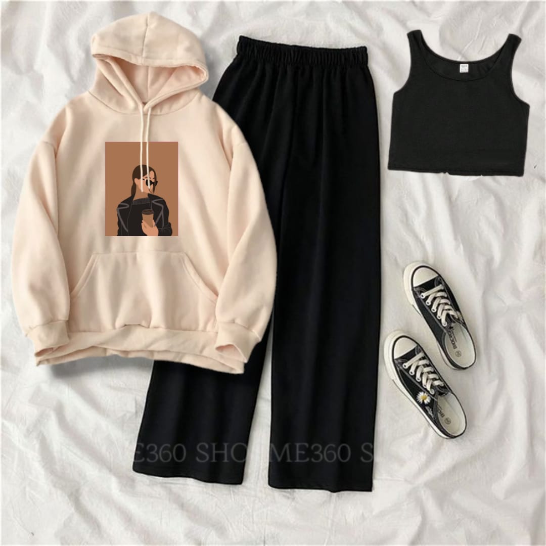 PACK OF THREE TRACKSUIT-BEIGE HOODIE COFFE GIRL-BLACK FLAPPER-BLACK INNER