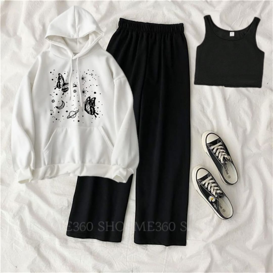 PACK OF THREE TRACKSUIT-WHITE HOODIE SATURN BUTTERFLY-BLACK FLAPPER-BLACK INNER