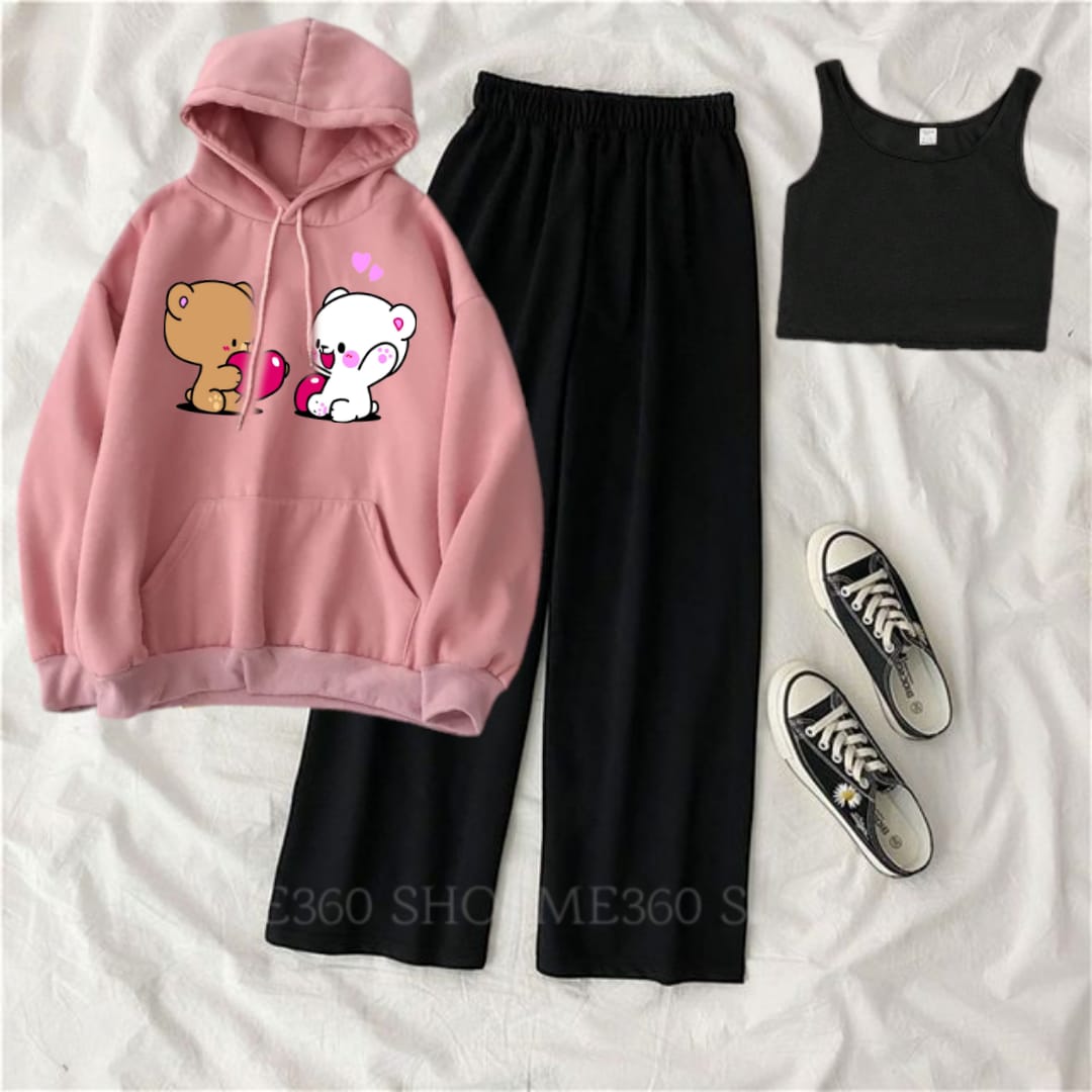 PACK OF THREE TRACKSUIT-PINK HOODIE PAIR-BLACK FLAPPER-BLACK INNER