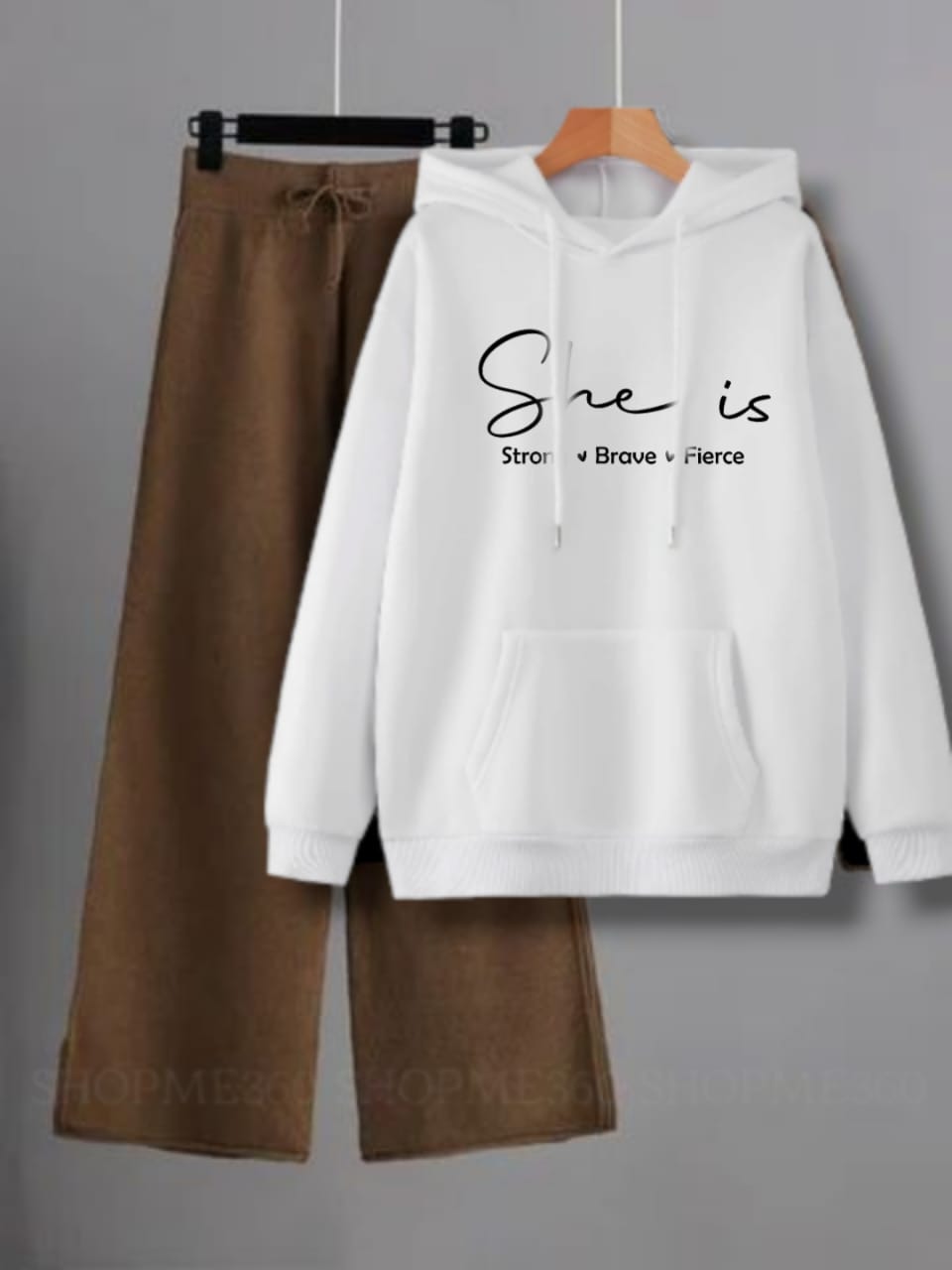 WHITE HOODIE SHE IS STRONG-BROWN FLAPPER