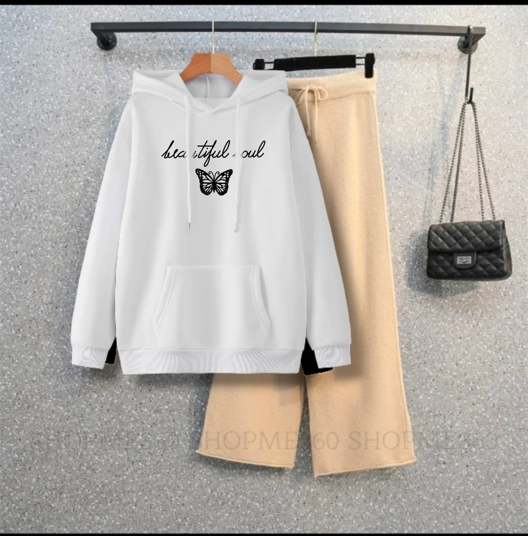 WHITE HOODIE BEAUTIFUL SOUL BUTTERFLY-BEIGE FLAPPER