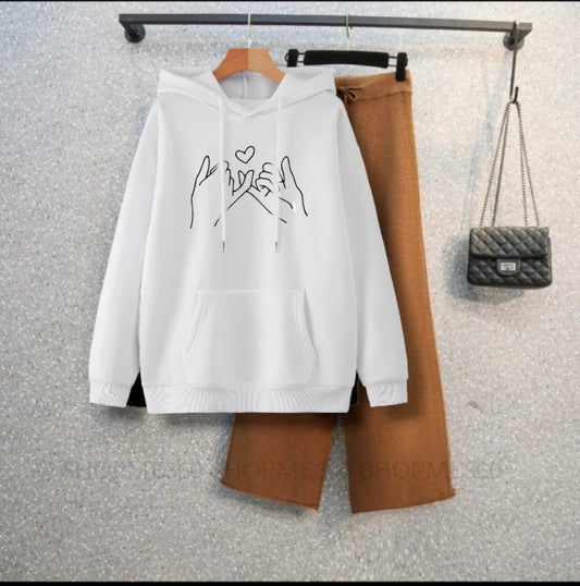 WHITE HOODIE PINKY PROMISE-BROWN FLAPPER