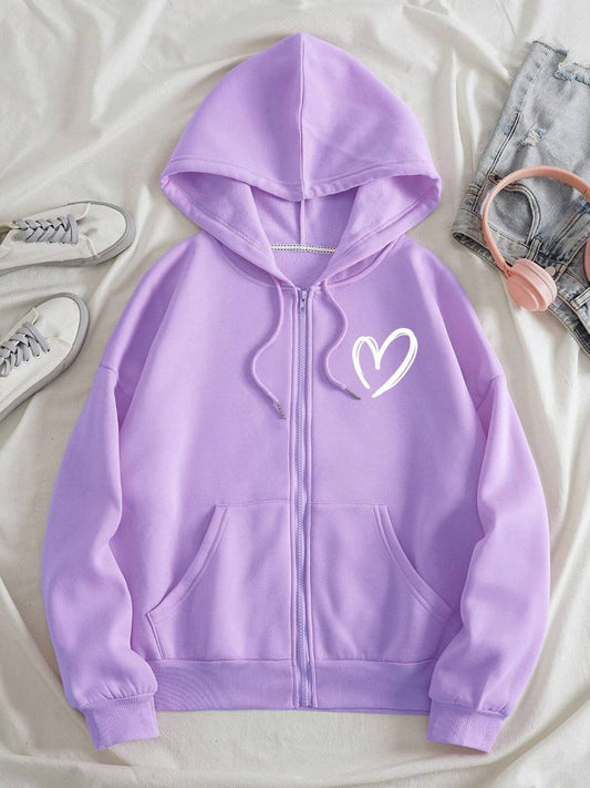 LILAC ZIPPER HOODIE POC HEART