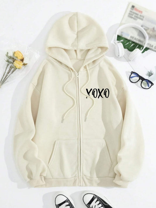 BEIGE ZIPPER HOODIE POC XOXO