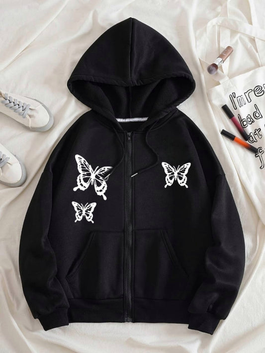 BLACK ZIPPER HOODIE 3 BUTTERFLY