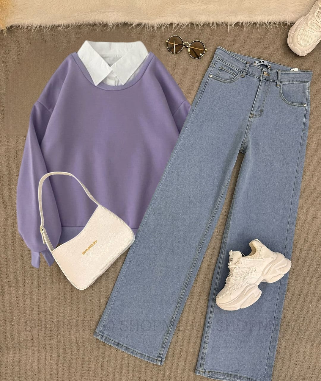 LILAC COLLAR SWEATSHIRT-ICE BLUE WIDE LEG JEANS