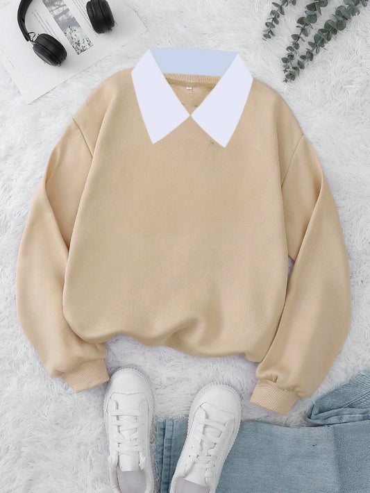 BEIGE COLLAR SWEATSHIRT