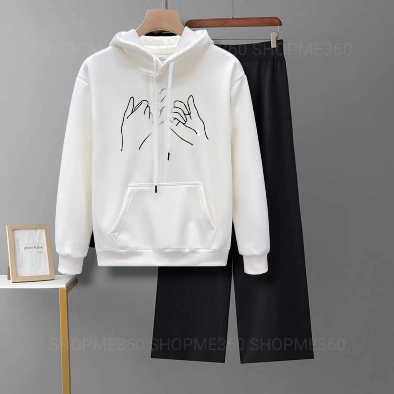 WHITE HOODIE PINKY PROMISE-BLACK FLAPPER