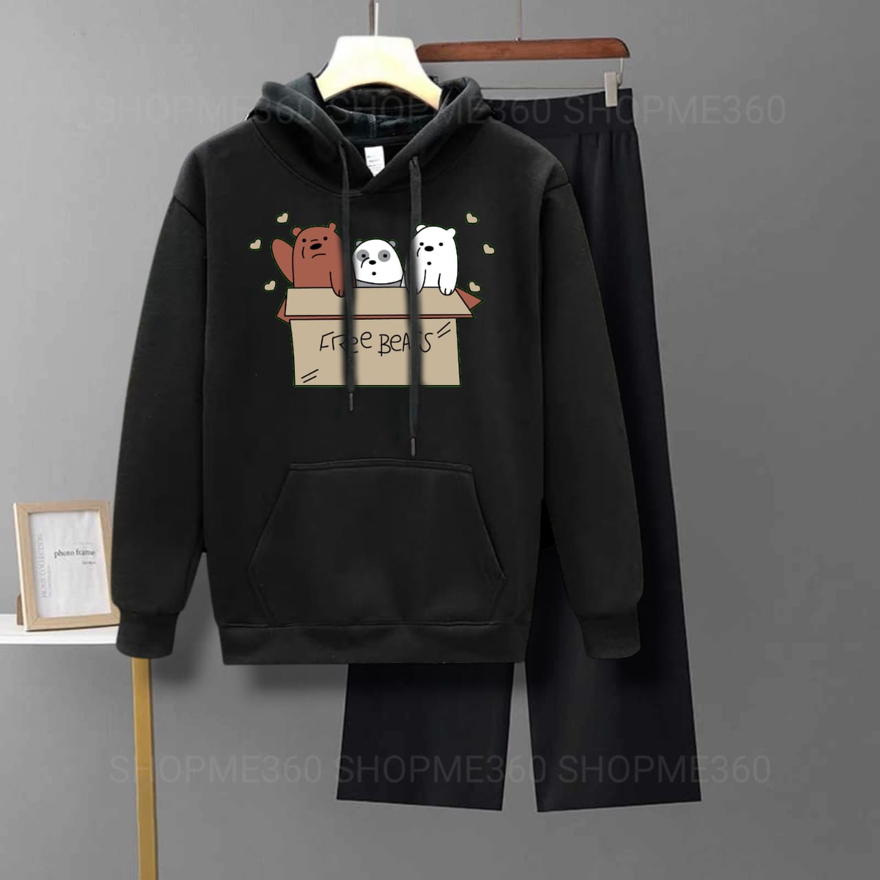 BLACK HOODIE FREE BEAR-BLACK FLAPPER