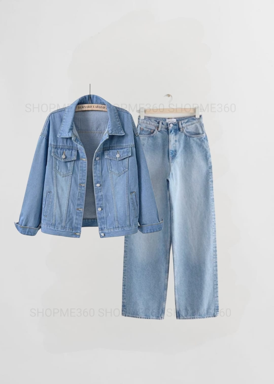 SKY BLUE DENIM JACKET-SKY BLUE WIDE LEG JEANS