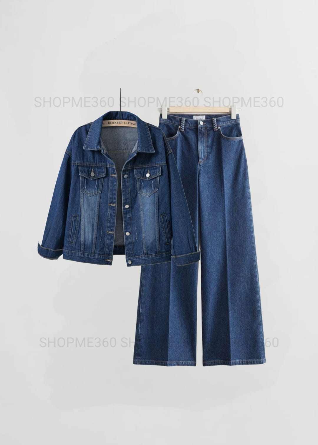 MID BLUE DENIM JACKET-MID BLUE WIDE LEG JEANS