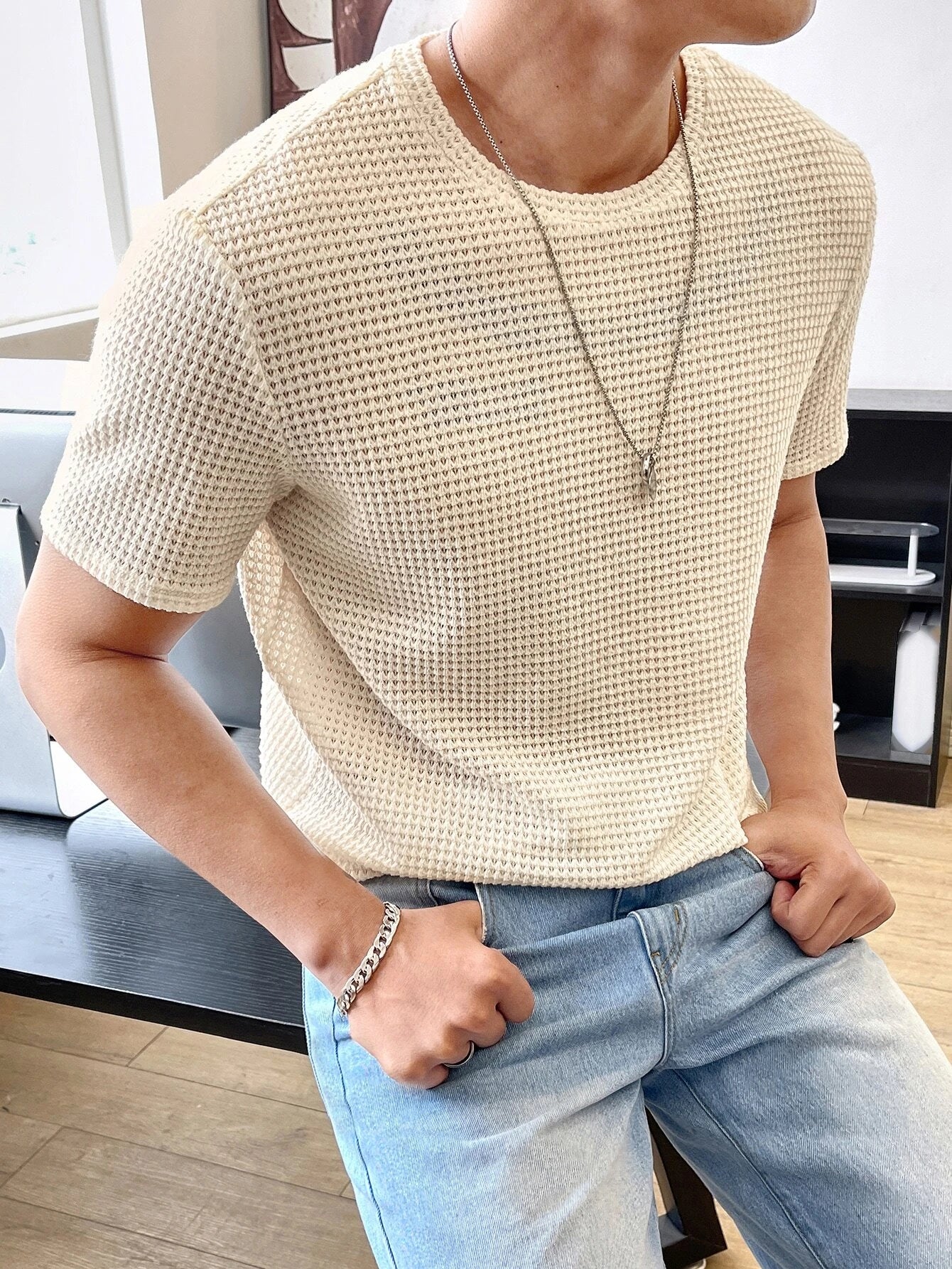 Men's Waffle Knit Tee Beige