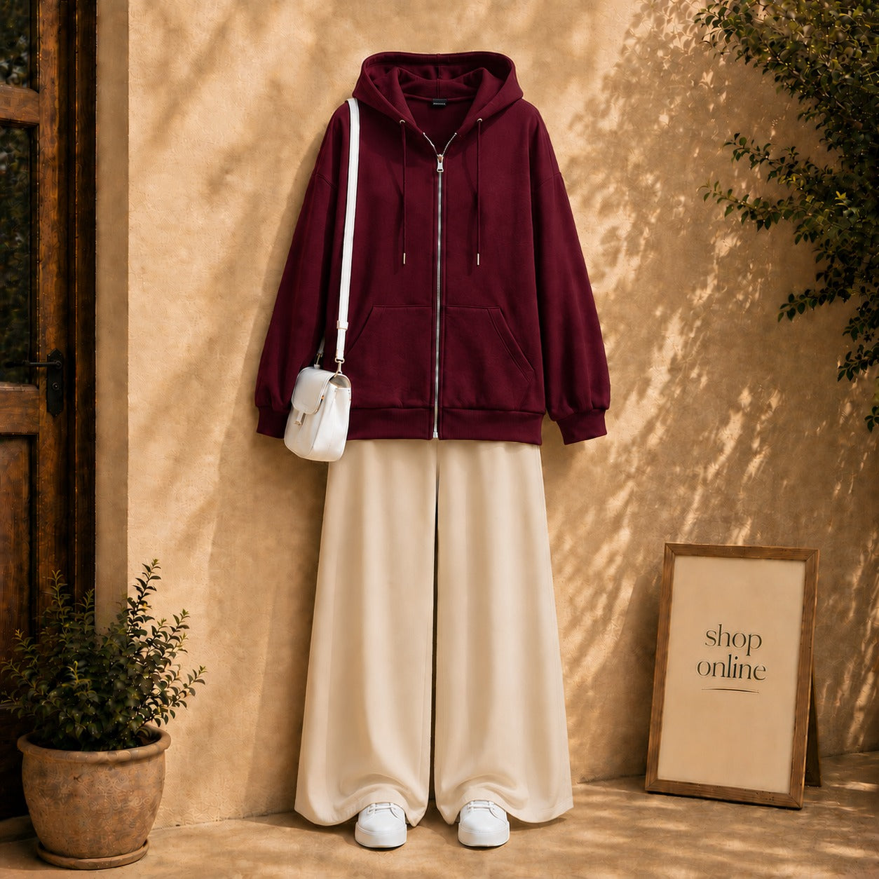 Maroon Zipper with Beige Flapper