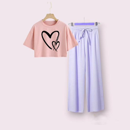 LILAC FLAPPER-PINK CROP TEE 2 HEARTS