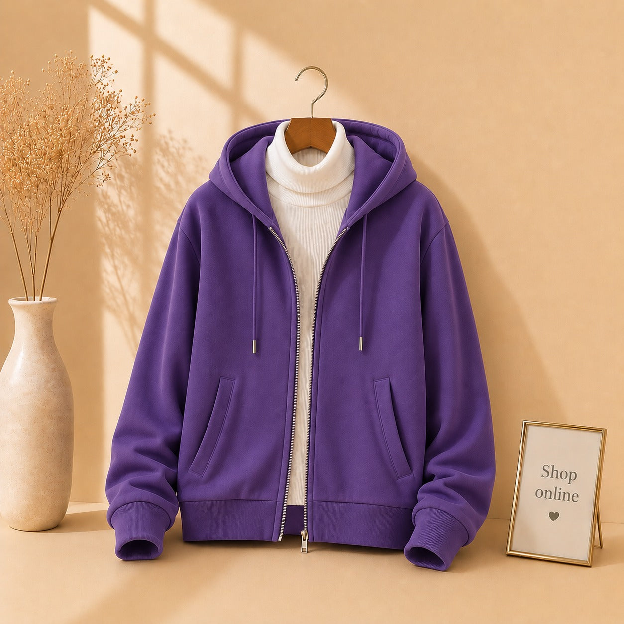 Purple Zipper With White Highneck