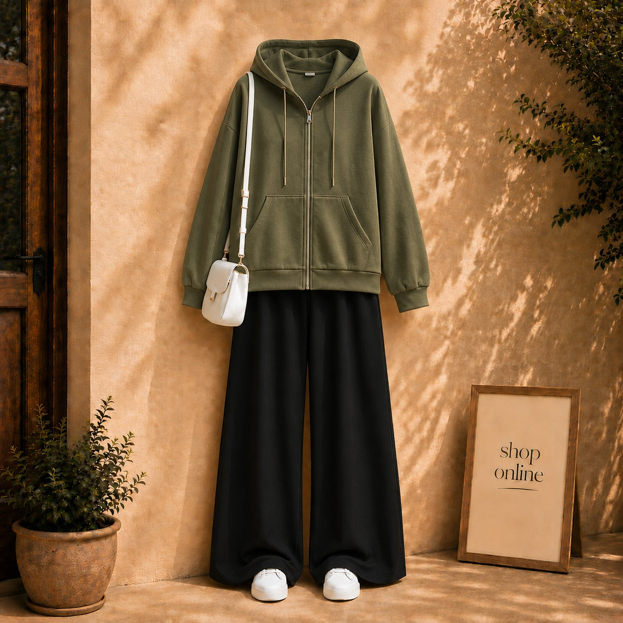 Olive green Zipper with Black Flapper