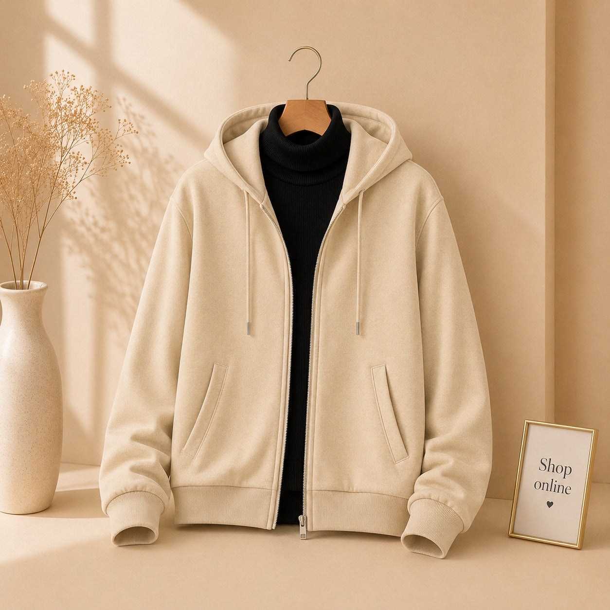 Beige Zipper With Black Highneck
