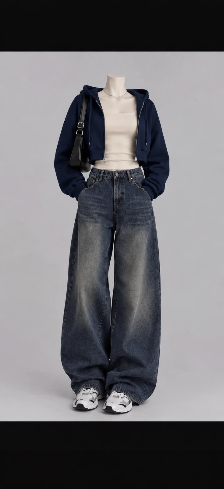 Royal blue Crop zipper white Tank Top and dark Blue vintage Faded Jeans