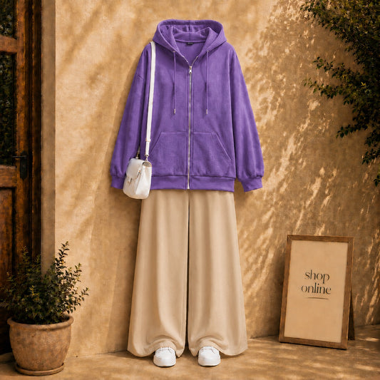 Purple Zipper with Beige Flapper
