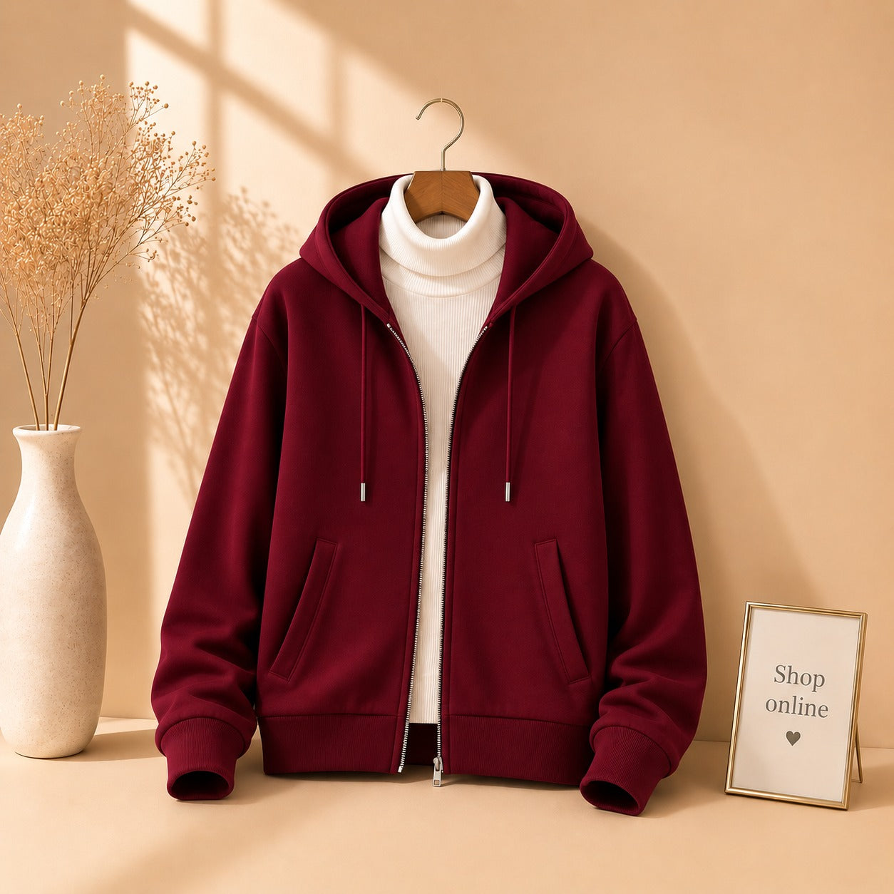 Maroon Zipper With White Highneck