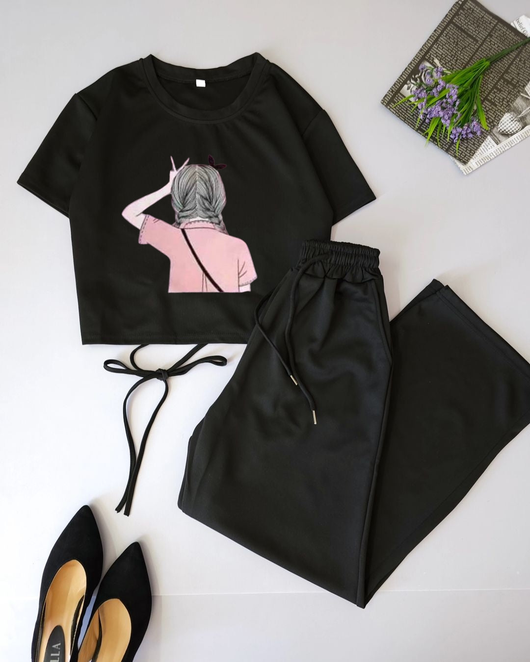 BLACK FLAPPER-BLACK CROP TEE MEETING YOU
