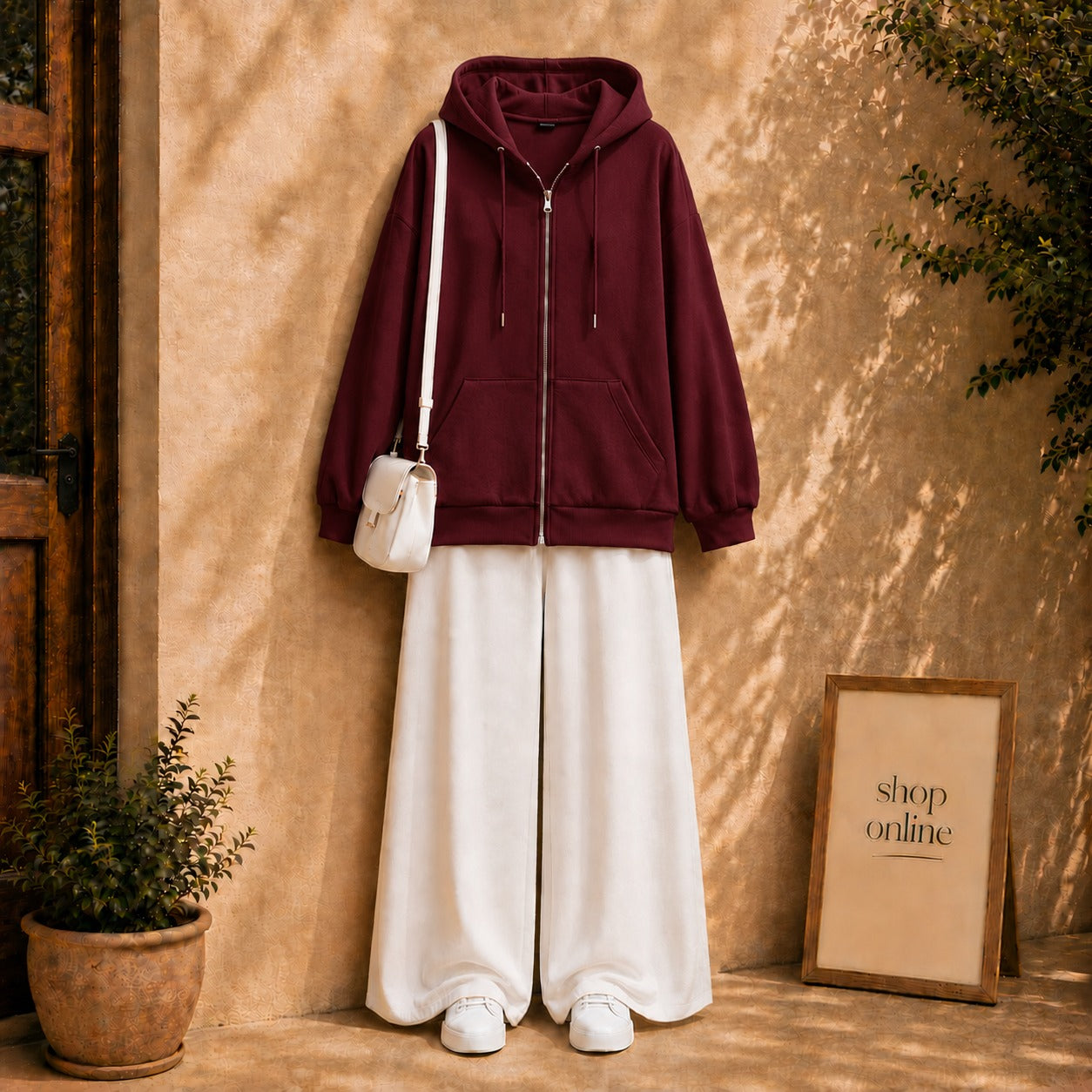 Maroon Zipper with White Flapper