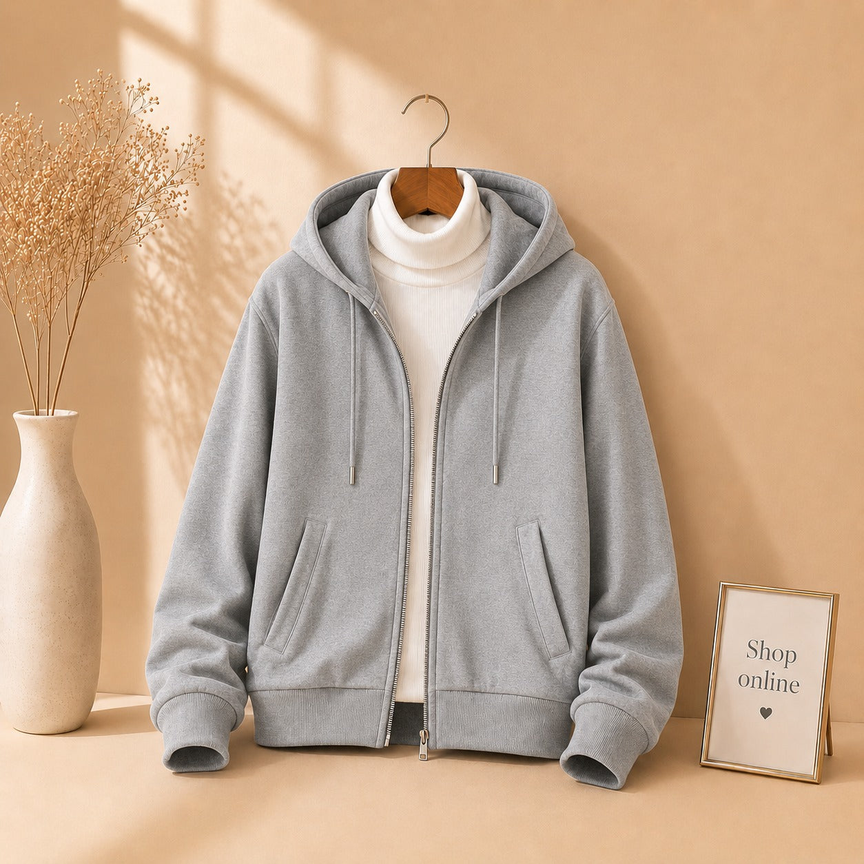 Grey Zipper With White Highneck