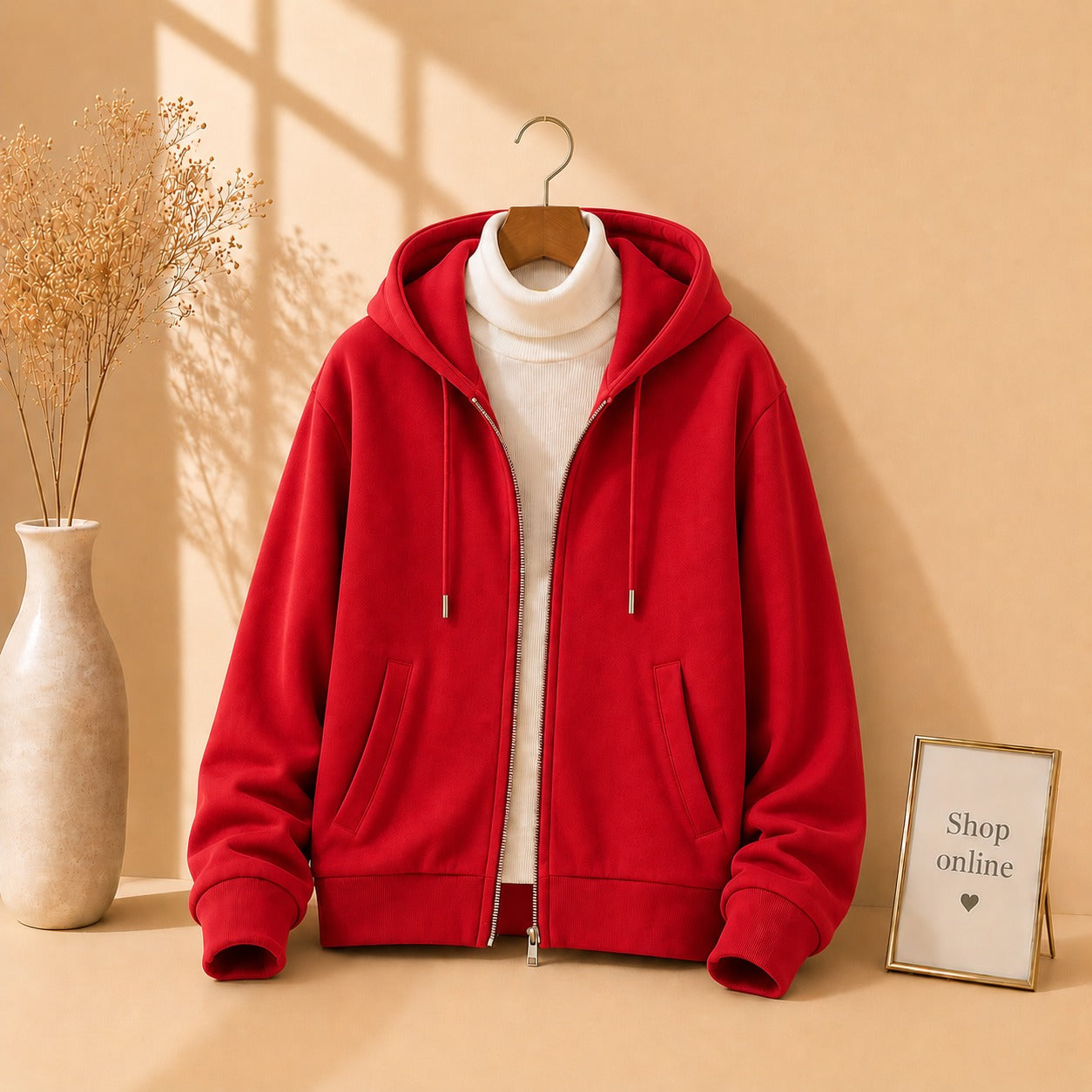 Red Zipper With White Highneck