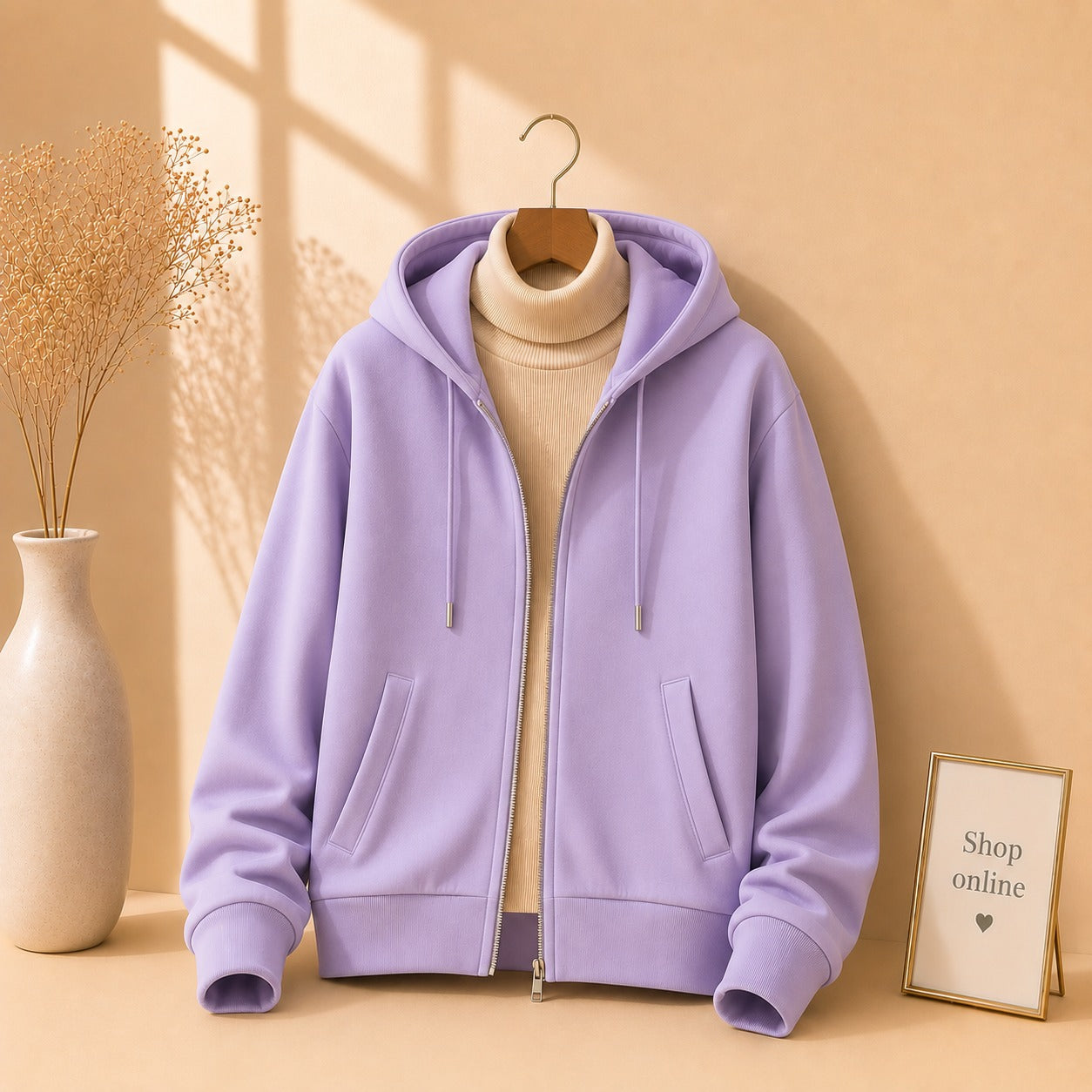 Lilac Zipper With Beige Highneck