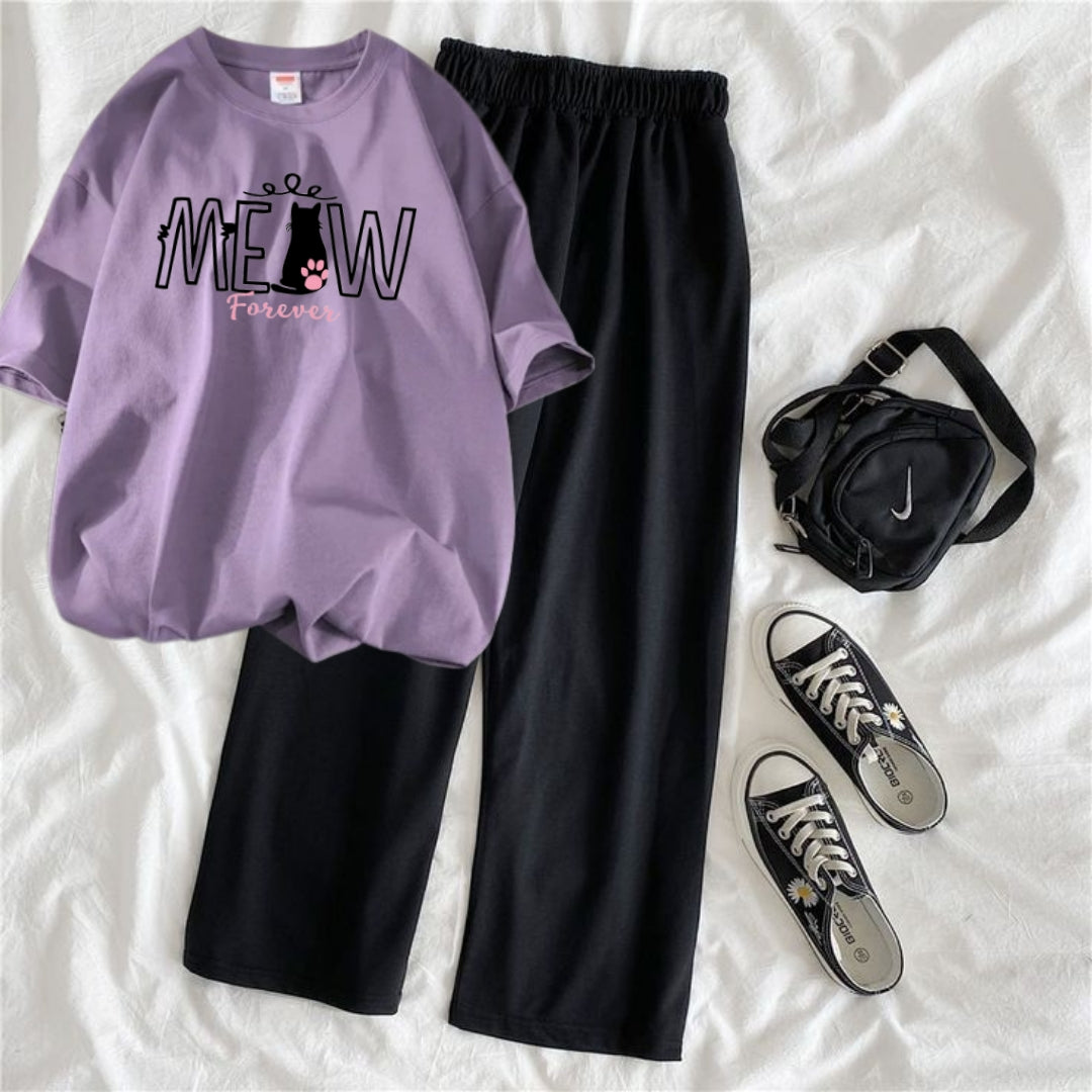 BLACK FLAPPER-LILAC TEE MEOW FOREVER
