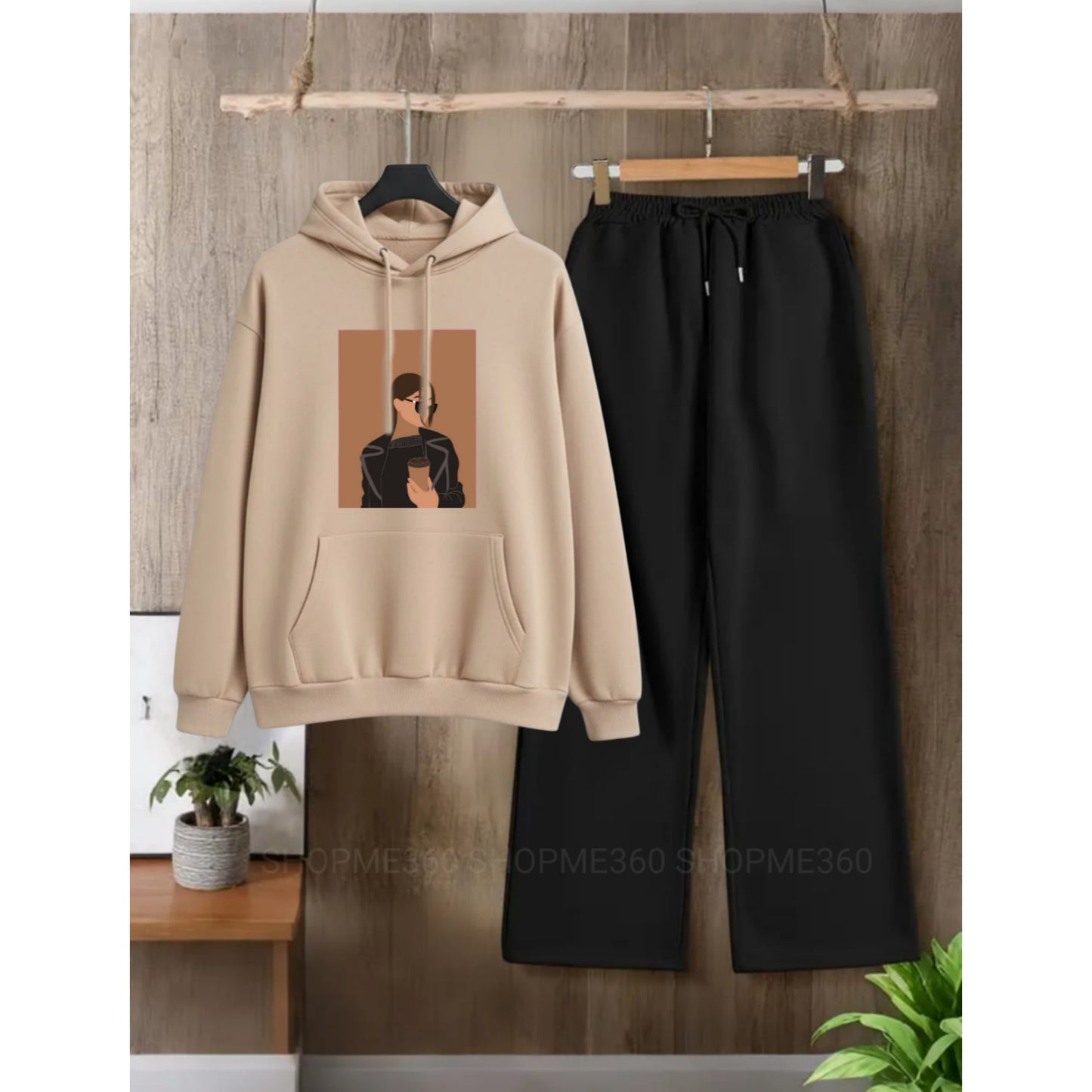 BEIGE HOODIE COFFE GIRL-BLACK FLAPPER