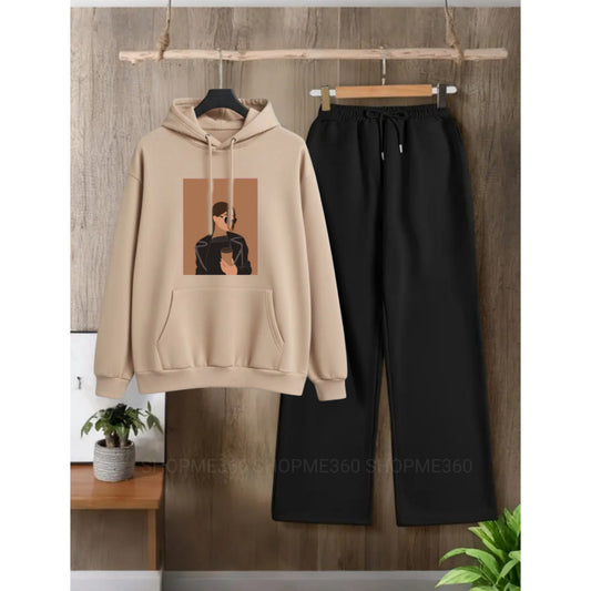 BEIGE HOODIE COFFE GIRL-BLACK FLAPPER