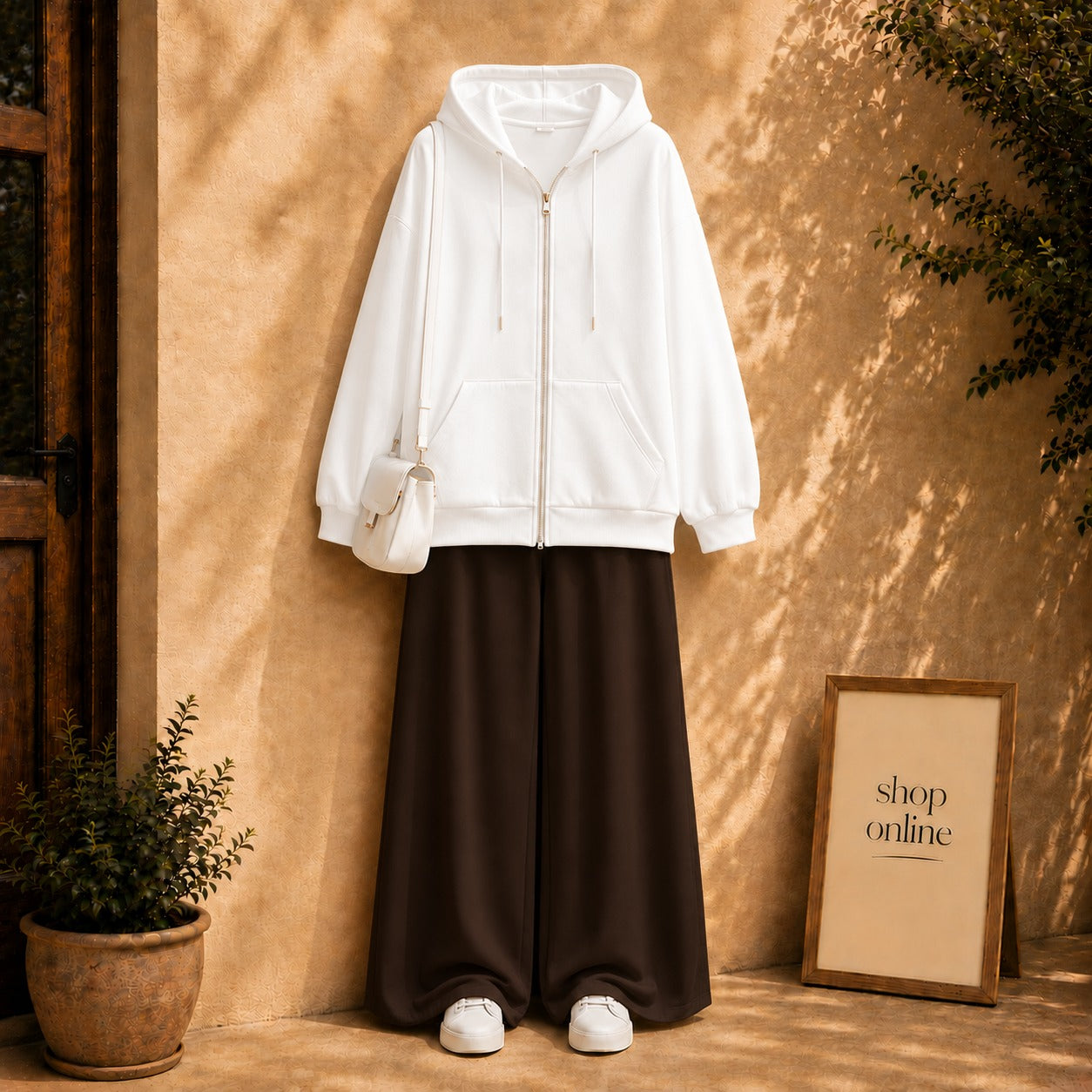 White Zipper with dark brown Flapper