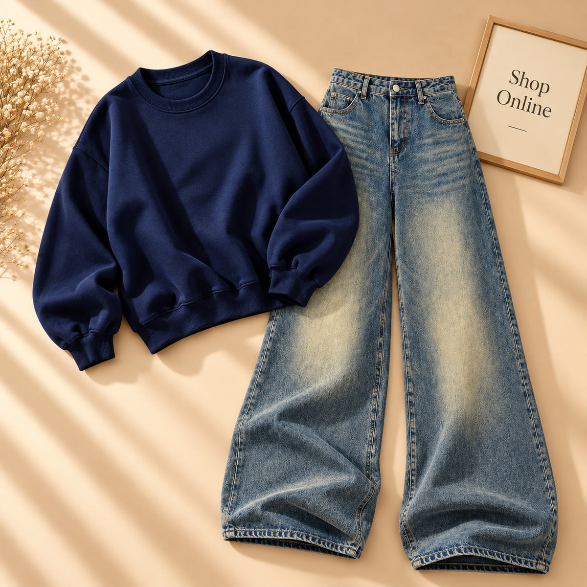 Royal Blue Sweatshirt With sky Blue Vintage Faded Jeans