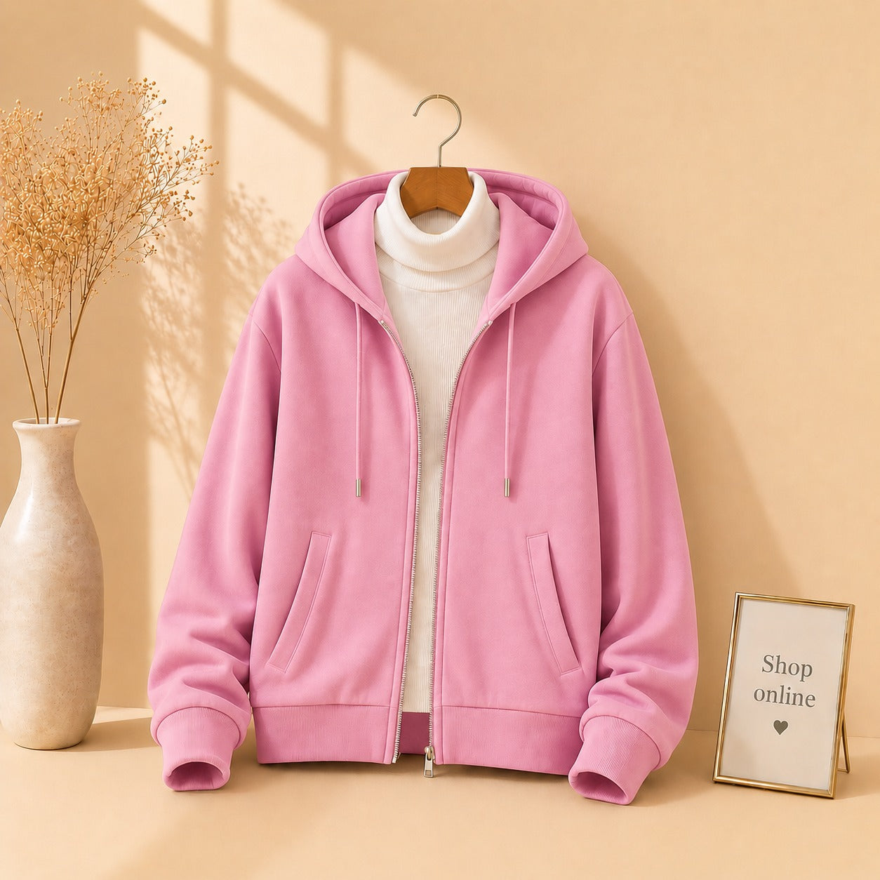 Pink Zipper With White Highneck