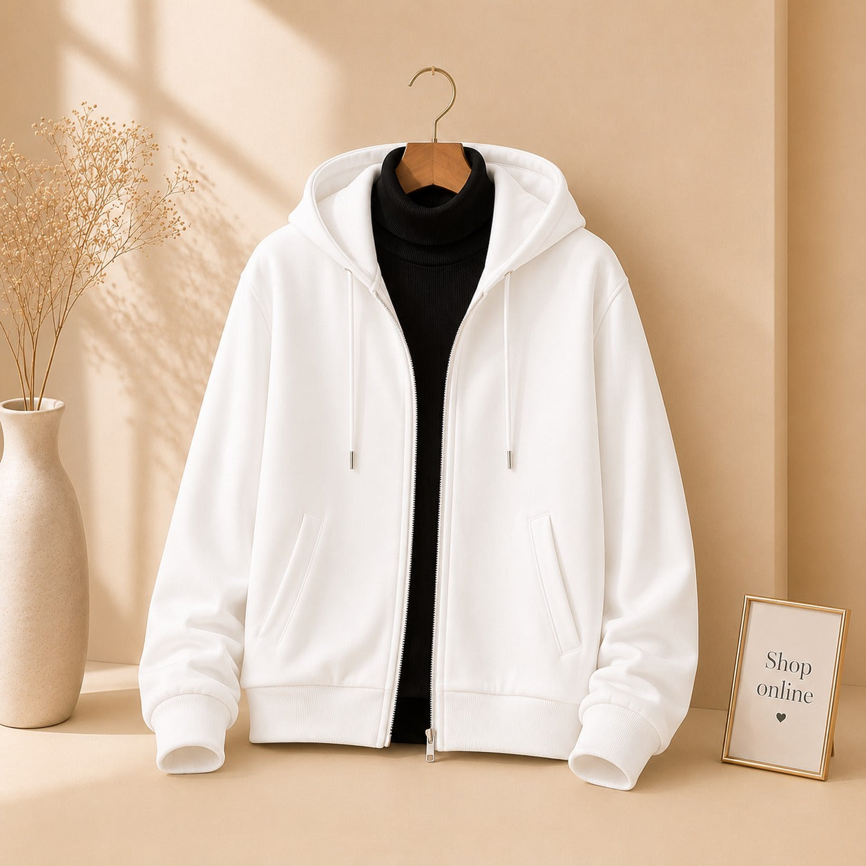 White Zipper With Black Highneck